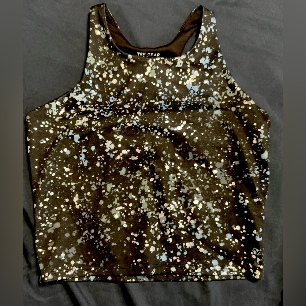 Tek Gear Black and White Splatter Crop Tank Top